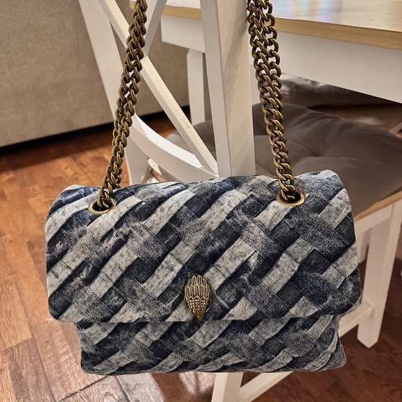 Kurt Geiger Denim Woven Shoulder Bag with Brass Chain